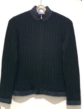 I. MAGNIN SPARKLE BEAD CABLE KNIT CASHMERE SWEATER CARDIGANS SIZE S